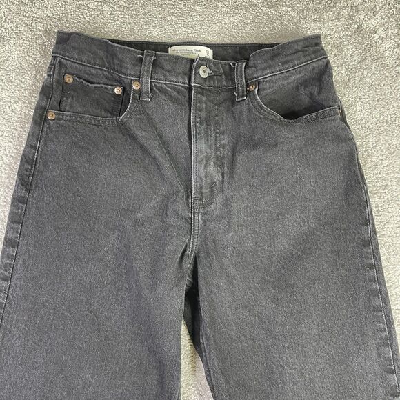 Abercrombie & Fitch Jeans Women’s 28X27 Black Straight Relaxed High Rise Cuffed - Picture 2 of 12